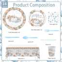 MEHOFOND Fall Pumpkin Baby Shower Decorations Boho Floral Little Pumpkin Party Supplies Blue Disposable Tableware Set 193 Pcs Plates Napkins Plastic Tablecloth for Boy Baby Shower Party