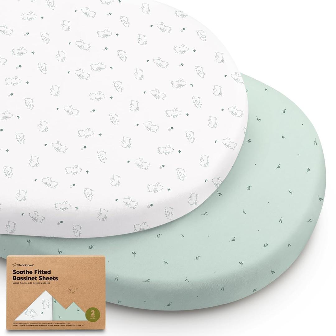 2-Pack Organic Bassinet Sheets for Girls, Boys - 100% Cotton Bassinet Mattress Sheets Compatible with Halo Bassinest Swivel Sleeper, Graco, Baby Delight, Chicco,Unisex Fitted Bassinet Sheets(Bunnies) (Universal Fit 33 x 17)
