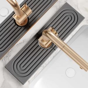 Diatomite Kitchen Faucet Mat - 14Inch Water Absorbing Stone Tray for Sink, Stone Fast-Drying Faucet Mat for Kitchen Counter Sink Accessories (Dark Grey, 14'' x 3.9'')