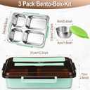 FoldTier 3 Pack Stainless Steel Lunch Boxes Includes 3 Lidded Condiment Cups, 4 Compartment Bento Box Set, Leakproof Lunch Container, Dishwasher Safe for Work, Office, Picnic, Travel(Assorted Colors)