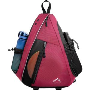 Himal Outdoors Disc Golf Sling Bag Holds 10+ Discs, Small Disc Golf Bag Multiple Storage with Retriever Holder (Black&Red)