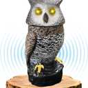 Solar Powered Garden Owl with Motion Detection, Rotating Head, Realistic Hoots and Silent Mode, Outdoor Statue and Sculpture, Owl Decoration for Home, Garden, Patio and Lawn