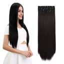 REECHO 20" Straight Long 4 PCS Set Thick Clip in on Synthetic Hair Extensions Dark Brown with Little Reddish
