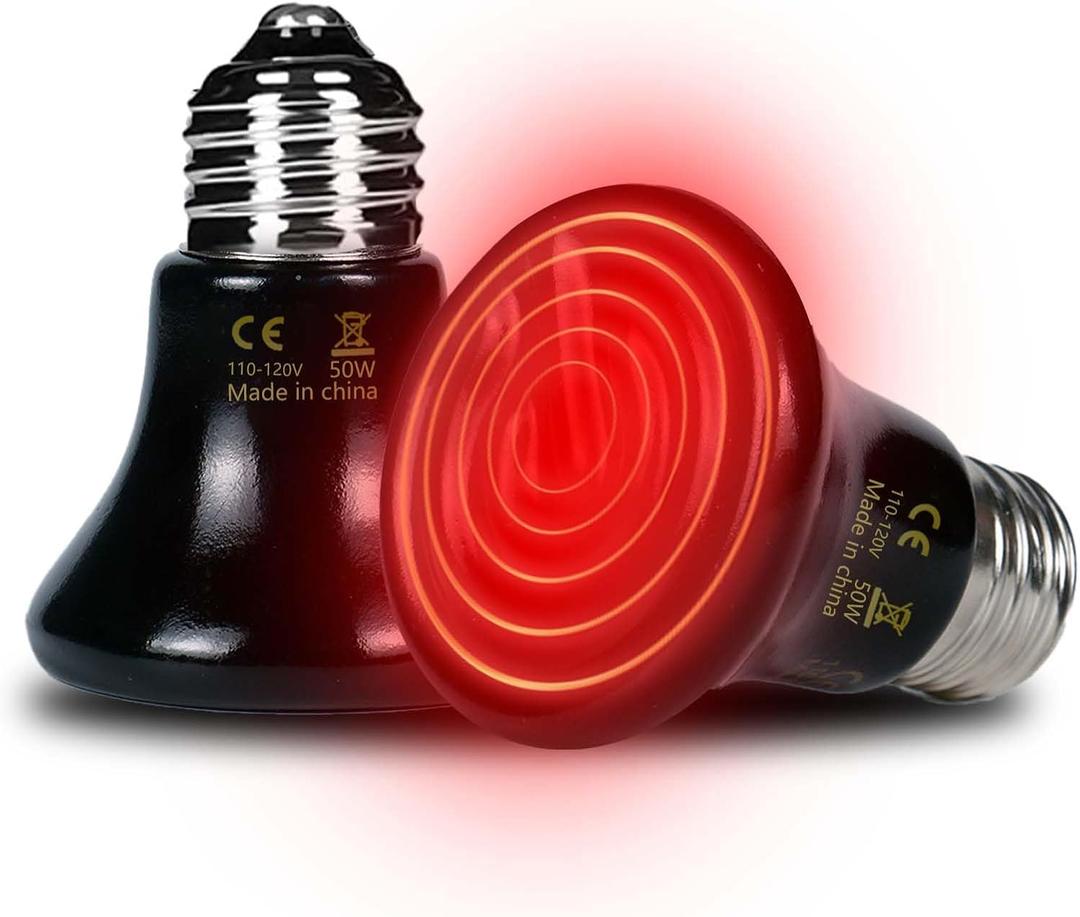 50W Reptile Heat Lamp(2-Pack) Ceramic Heat Emitter- Non-Light Emitting, 24/7 Safe Heating for Terrariums, Brooders & Incubators-Turtle Lizard Bearded Dragon Snake Small Pets E26