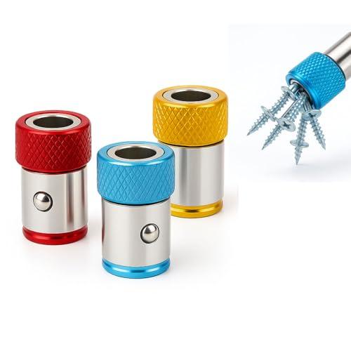 Magnetic Screwdriver Bit Holder Ring – Instant Magnetization Hex Bit Magnetizer, Stainless Steel Wear-Resistant Design, Universal 1/4″ Shank for Power Tool& Handheld Drivers (3, 3 Mix Color)