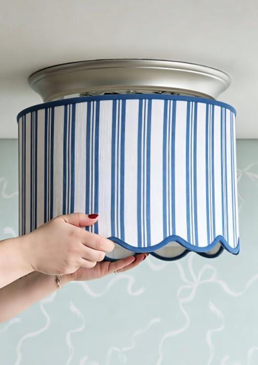 FYSUIMU Drum Lamp Shade with Scalloped Edge, Blue White Stripe, 13 x 13 x 10 inches