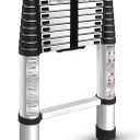 findmall 12.5FT / 3.8M Aluminum Telescopic Ladder Folding Step Inward Sliding Retraction Extension Multi-Use Non-Slip Collapsible