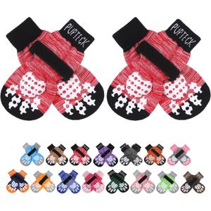 PUPTECK Anti-Slip Dog Socks with Double Sides Grips for Small Medium Large Dogs Hardwood Floors Prevents Licking, Dog Shoes for Hot Pavement Traction Control Paw Protector for Senior Dogs, Red M