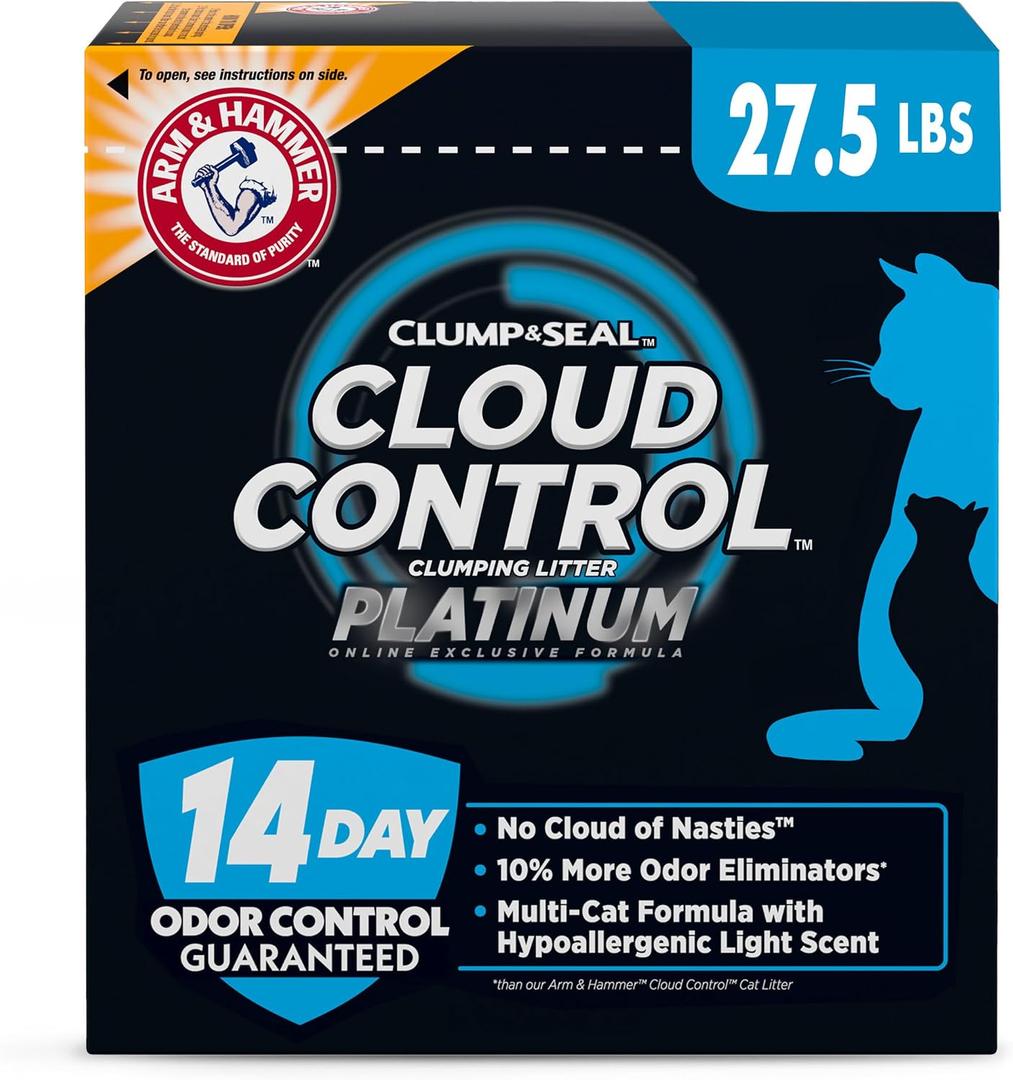 ARM & Hammer Cloud Control Platinum Cat Litter, Multi-Cat Clumping Litter, Hypoallergenic and Dust-Free, 14-Day Odor Control, 27.5 lbs