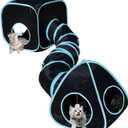 Cat Tunnels for Indoor Cats with Cube Tent Toys Combo, Pop Up Collapsible Crinkle Interactive Peek Hole, Cat Tube with Play Ball and Bell for Kitten, Puppy, Kitty, Rabbit - Set of 3