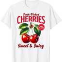 Cherry Farmer's Market Fresh Picked Cherries Cherry Lover T-Shirt, Medium,  White