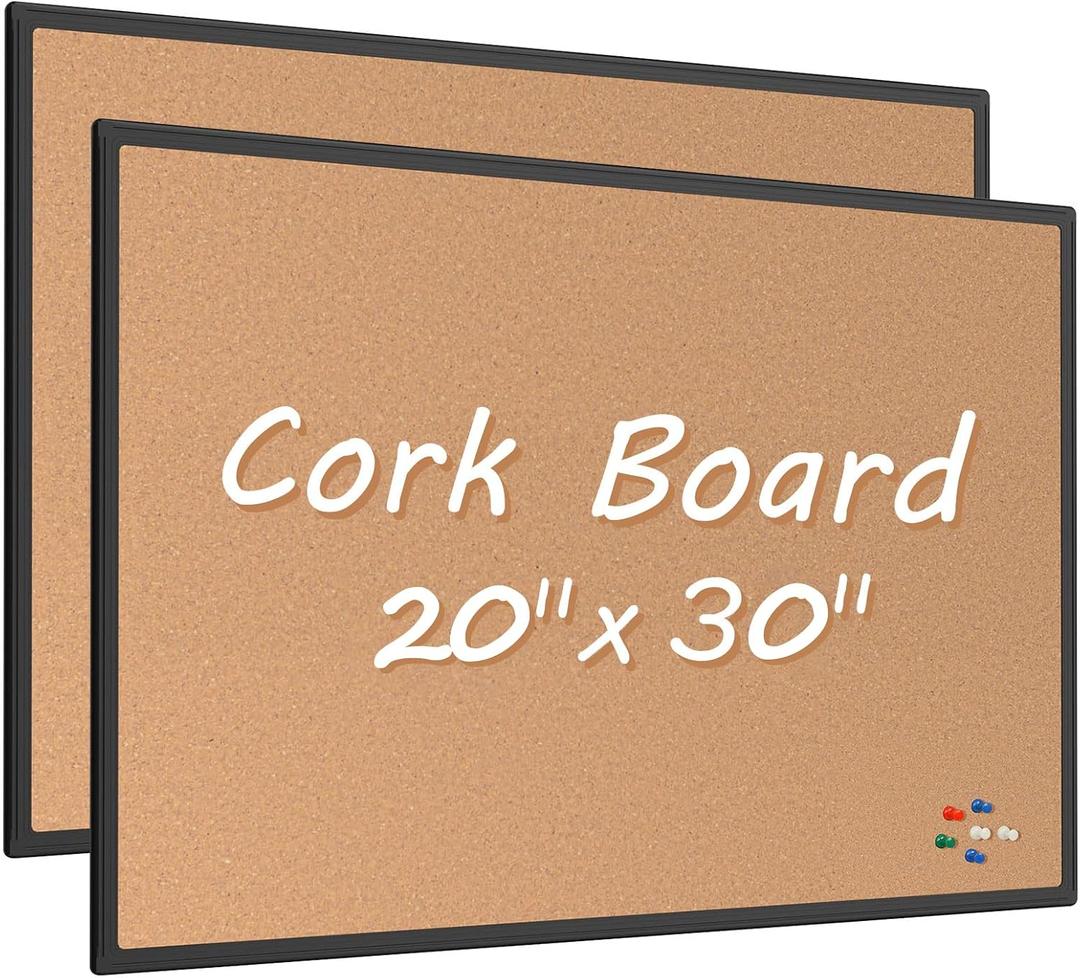 2-Pack Cork Board Bulletin Board 20 x 30, Black Aluminium Framed Corkboard, Office Board for Wall Cork, Large Wall Mounted Notice Pin Board with 32 Push Pins for School, Home & Office