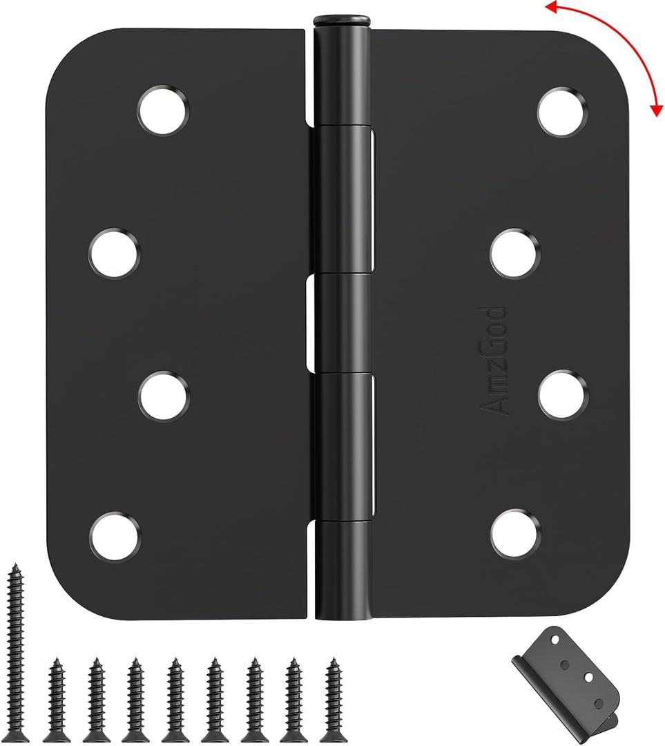Matte Black Door Hinges - 24 Pack Black Door Hinge 4 Inch Rounded Interior Hinges with 5/8" Radius - Heavy Duty Exterior Door Hinges 4 in x 4 in Front Door Hinge Residential