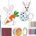 Roowest Unfinished Easter Pre Cut Stained Glass DIY Stained Glass Craft Kit for Adult with Solder Wire, Flux Brush, Pens for Women Gifts Spring Home Decor(Bunny,2 Set)