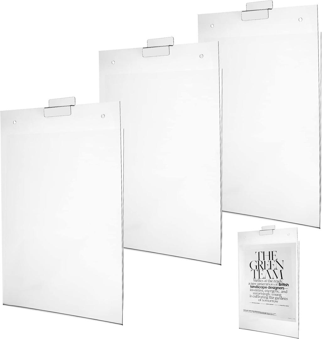 Kathfly 3 Pcs 8.5x11'' Slat Wall Sign Holders, Clear Slat wall Picture Frames Brochure Holders Accessories, Display Shelves Frame Mount Sleeve for Panel Advertise Flyer