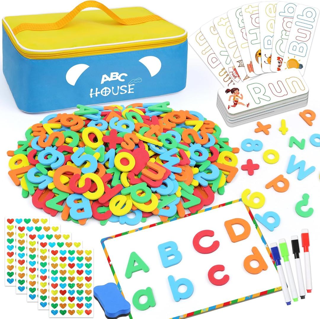 335 Pcs Magnetic Letters Numbers Alphabet Fridge Magnets Kit Letter Number Magnets with Magnetic Board and Word Cards Foam Alphabet Letters Magnets Set