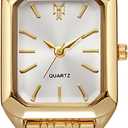 BESTKANG Watches for Women Wrist Watches Steel Strap Womens Watch Casual Fashion Simple Square Quartz Wristwatch (Gold-white)
