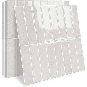 MORCART Upgraded Peel and Stick Backsplash, 10 Sheets of 11.8"x11.8" - 3D Adhesive Waterproof Wall Tiles for Kitchen, Bathroom, Living Room, Subway Tiles, Gray-Beige