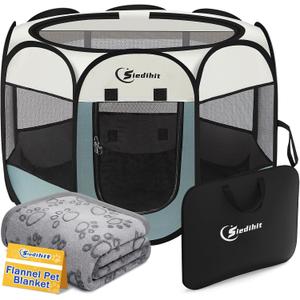 Sieidihit Dog Cat Playpen Tent Crate Cage with Blanket, Medium Grey