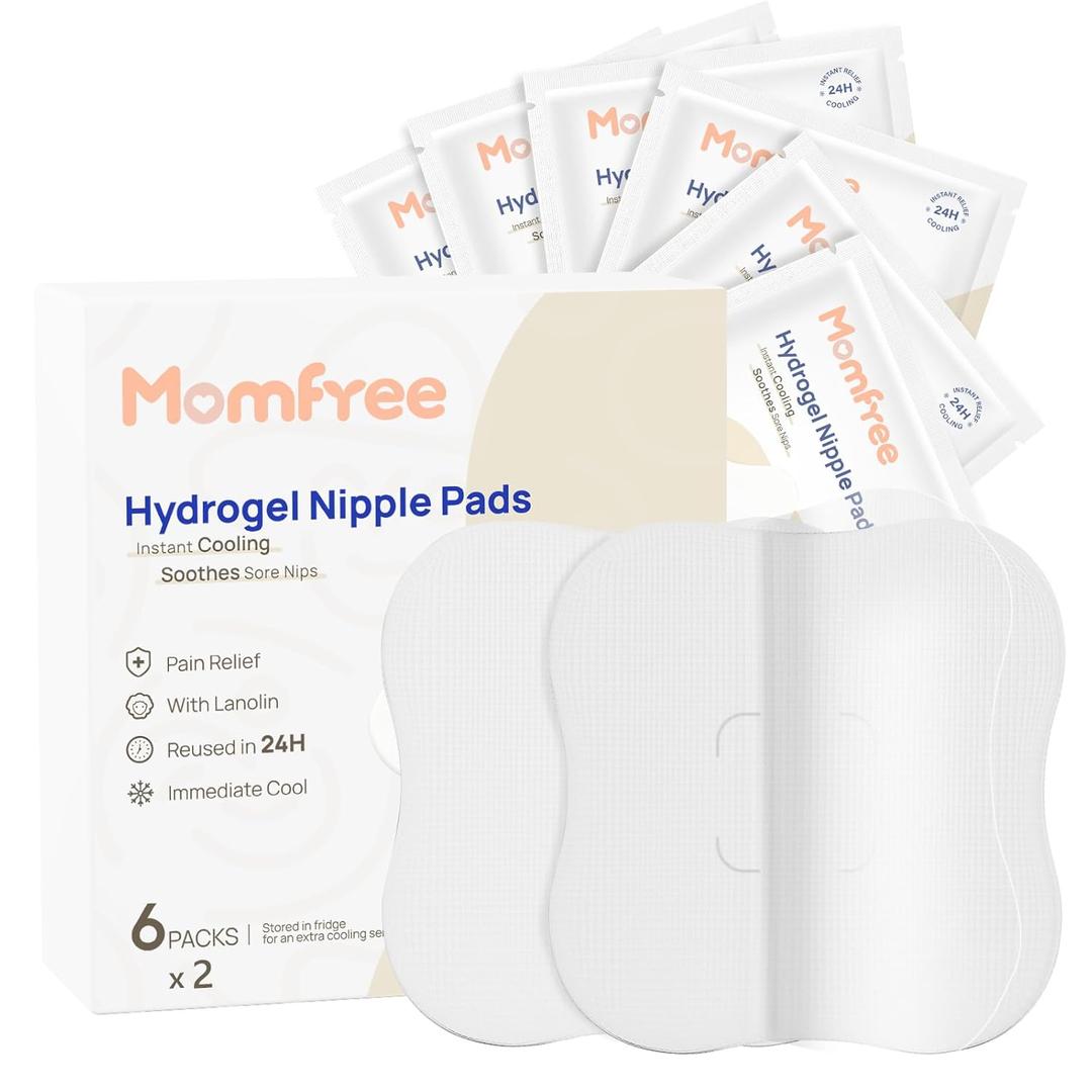 Hydrogel Nipple Gel Pads for Breastfeeding: Soothing Nursing Pads Reusable Instant Cooling Relief | Promotes Healing Irritated Nipples - 6 Packs(12 Count)