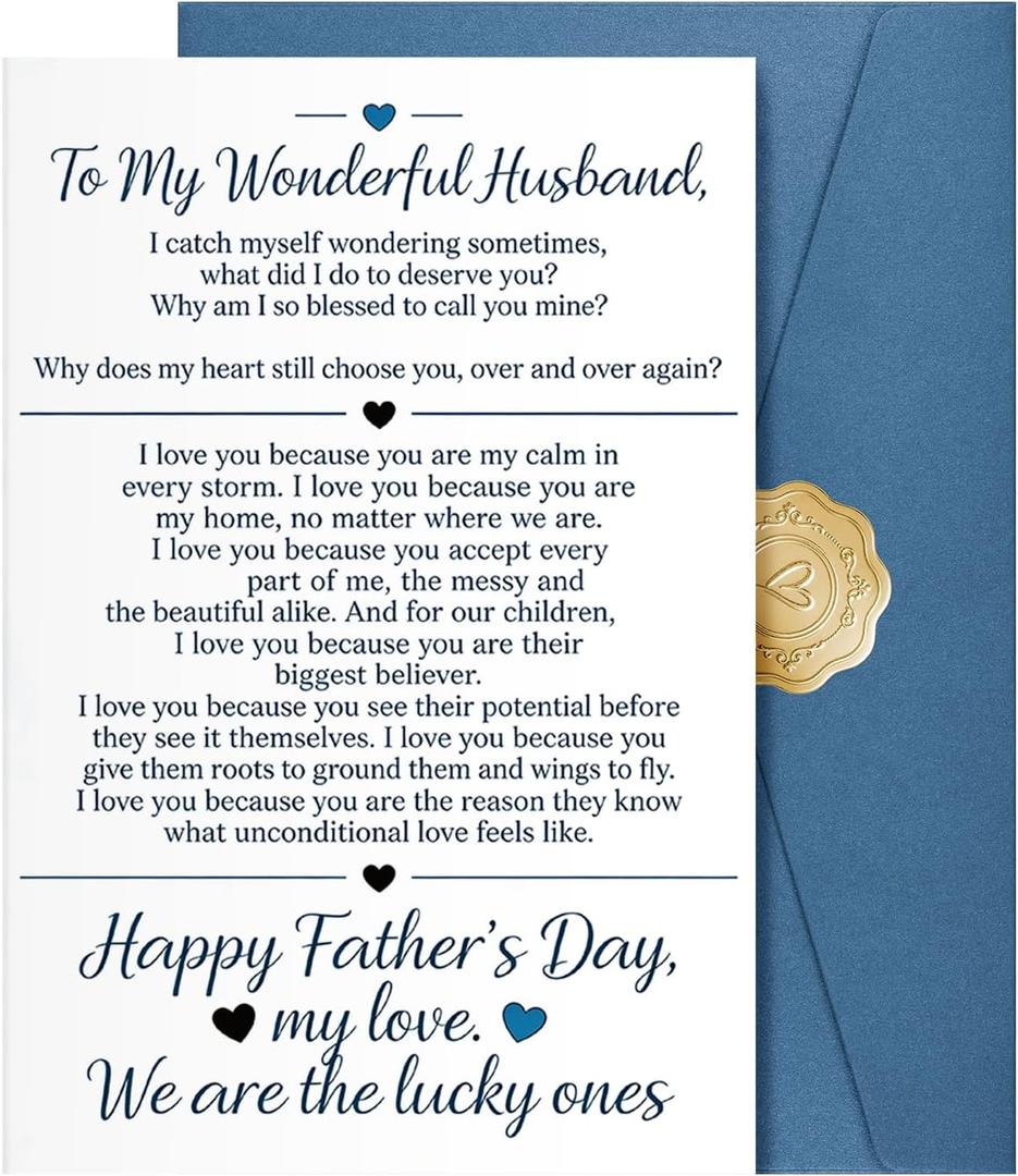 4 x Funny Fathers Day Card Gifts for Husband, Romantic Father's Day Card from Wife, Unique Greeting Card with Envelope and Sticker.