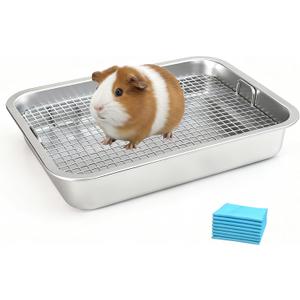 Stainless Steel Guinea Pig Litter Box with Raised Grid,Small Animal Litter Box for Rat,Rhinchilla,Ferret,Toilet Potty Training Pan for Cage (Medium)