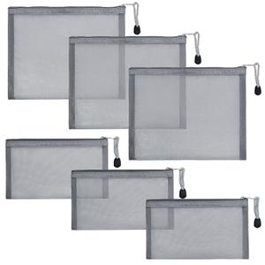 6 Pack Mesh Cosmetic Bags, Nylon Makeup Pouches with Zipper for Home Office Purse Diaper Bag (Grey)