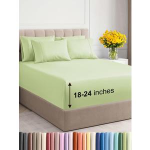 Extra Deep King Sheet Set - 6 Piece Breathable & Cooling Sheets - Hotel Luxury Bed Sheets Set - Easy & Secure Fit - Soft, Wrinkle Free & Comfy Sheets Set - Light Sage Sheet Set with Extra Deep Pockets