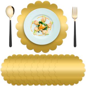 Disposable Gold Round Paper Placemats 50 Pack 13.5" Scalloped Metallic Charger Place Mats for Birthday Wedding Home Dinner Party Table Settings Decor
