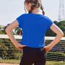 Zaclotre Girls Crop Tops Batwing Short Sleeve T Shirt Quick Dry Drop Shoulder Basic Tees Workout Athletic Shirts (Blue)
