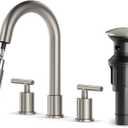 Ryuwanku Brushed Nickel Pull Down Bathroom Faucet with Pop-up Drain, 8 inch Widespread Bathroom Faucet 3 Hole with Pull Down Sprayer 2 Modes, 8'' Brushed Nickel Bathroom Faucet with Supply Lines