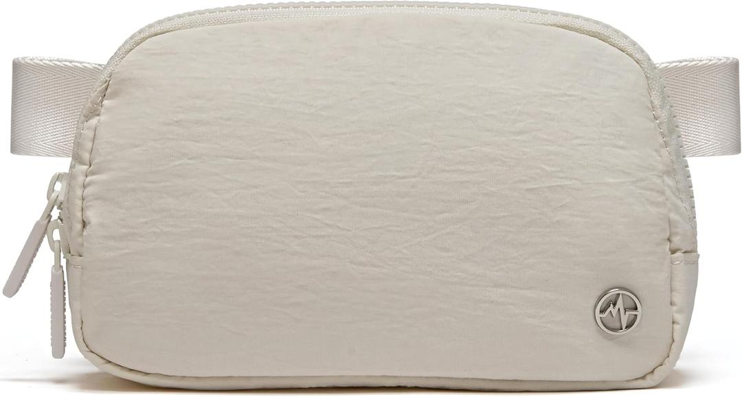 Pander Two Way Zipper Fanny Pack Nylon Everywhere Belt Bag for Women, Water Repellent Waist Packs, Crossbody Bags with Adjustable Strap (White Opal).