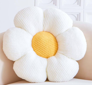 Sioloc Flower Shaped Throw Pillow, Fun Daisy Pillow, 15.7" White Cute Decorative Seat Cushion Aesthetic Flower Plush Pillows for Bed Floor Couch Chair