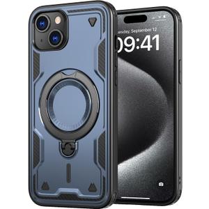 2 x 360 Spin Magnetic Kickstand Case for iPhone 15 Plus [Compatible with MagSafe] [Sturdy & Versatile Stand] Military-Grade Drop Protection Anti-Fingerprint Anti-Scratch, Blue