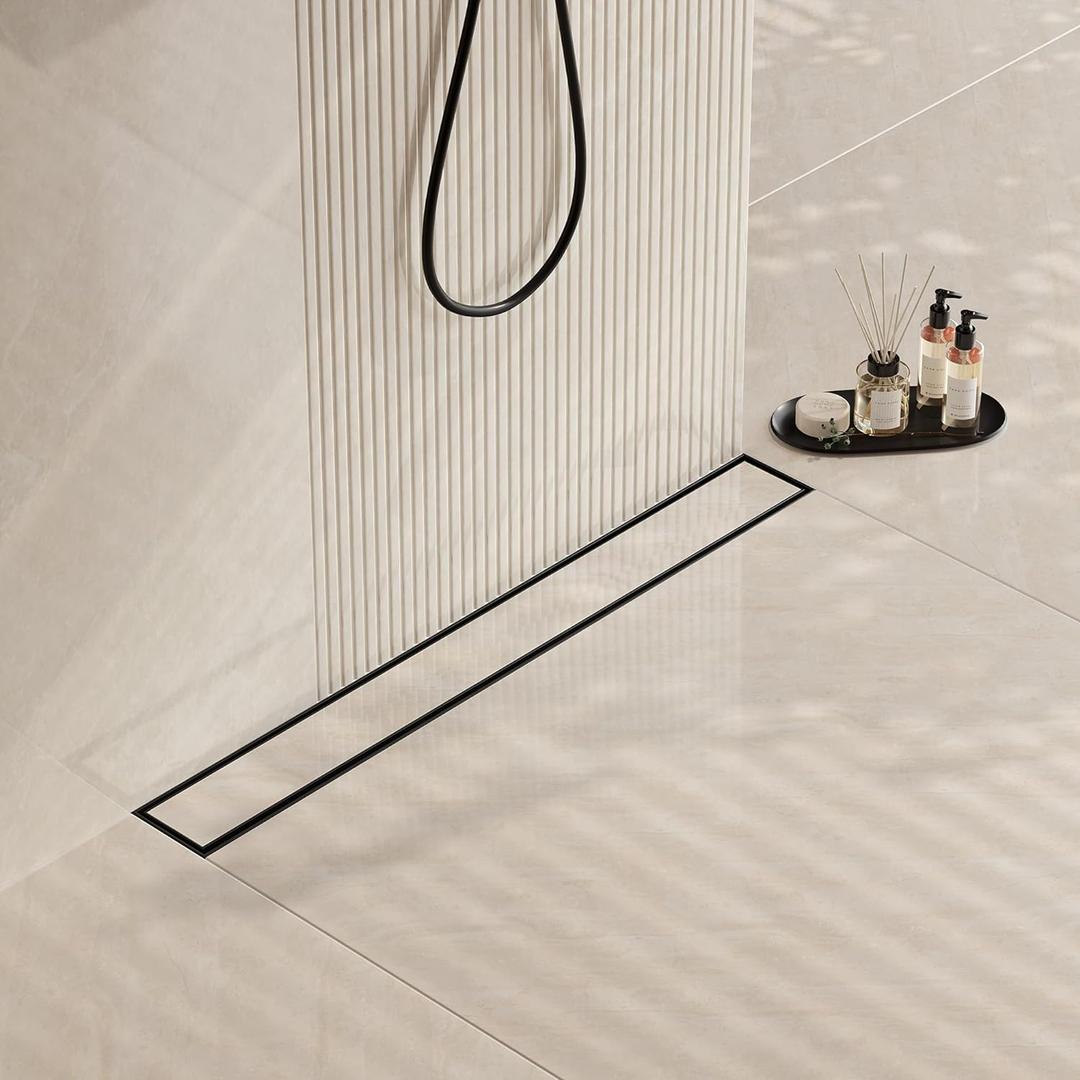 Neodrain 32 in Matte Black Linear Shower Drain- with 2-in-1 Flat & Tile Insert Cover, 304 Stainless Steel Rectangle Shower Floor Drain,Floor Shower Drain