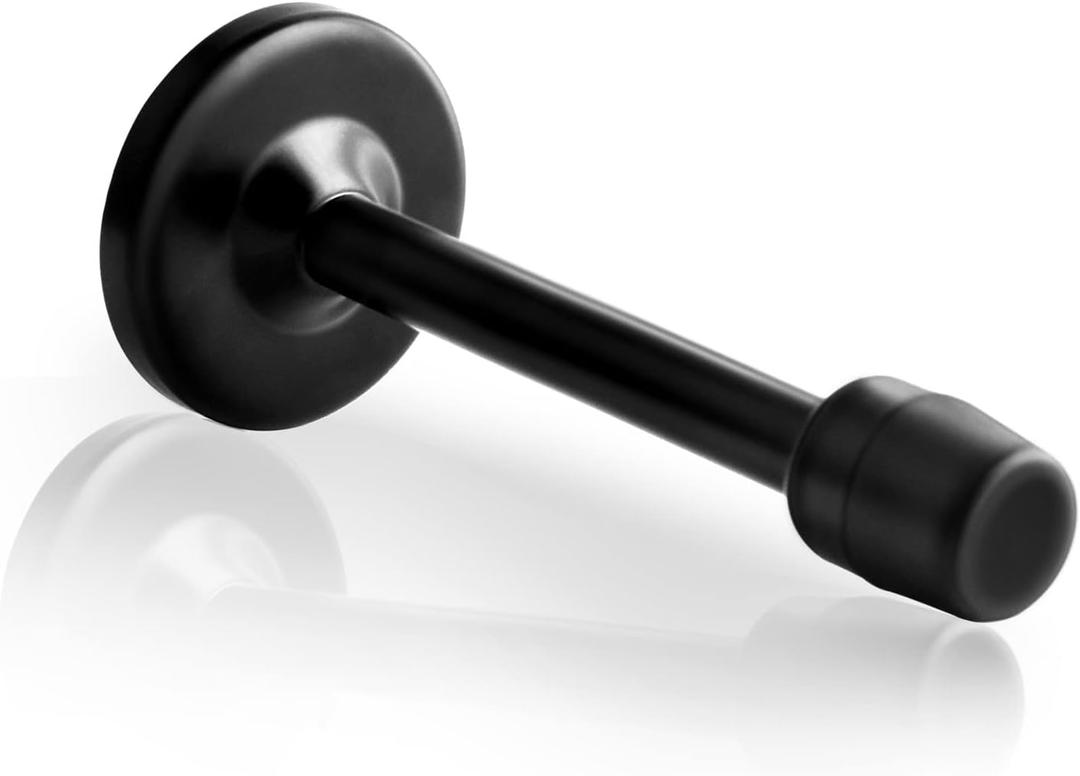 Door Stoppers, 5 Inch Long Door Stop Heavy Duty Stainless Steel Doorstops Wall Mount Door Stops with Sound Dampening Rubber Tip, Modern Door Stoppers for Bottom of Door, Black 1 Pack