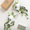Ling's moment 2 Wedding Artificial Aisle Pew Flowers Chair Decorations Arrangements with Chiffon Ribbons White & Olive for Ceremony Reception Chair Back Floral Decor Reception Church Party Outdoor