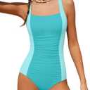 Girl Swimsuit One Piece Bathing Suit for Girls Solid Color Ruched Adjustable Straps Padded Swimwear 9-16y (15-16 Years, Light Green)