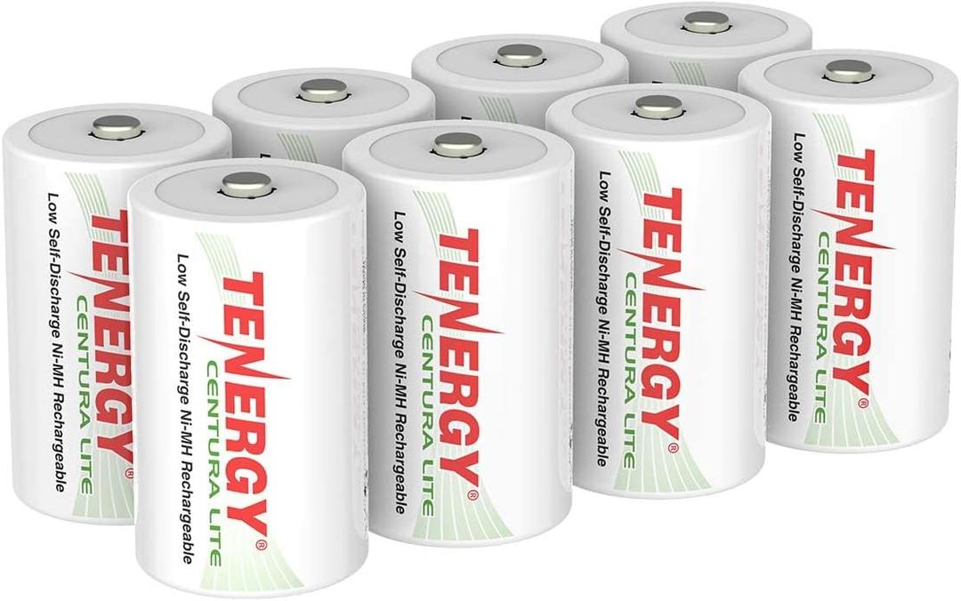 Tenergy Centura Lite 1.2V NiMH Rechargeable D Battery, 3000mAh Low Self Discharge D Cell Batteries, Pre-Charged D Size Battery, UL Certified, 8 Pack