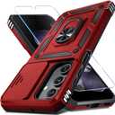 Janmitta Compatible with Samsung Galaxy A16 5G/4G Case Built in Slide Camera Lens Cover+Screen Protector+Finger Ring Holder Kickstand,Heavy Duty Shockproof Full Body Phone Cover,2025 Red