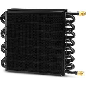 16 Pass 1/2" Transmission Cooler, 16 Rows 8AN Tube Fin Cooler Air Compressor Aftercooler, Compatible with 1/2" transmission cooler lines Universal Black