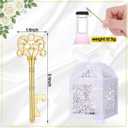 100 Pcs Wedding Candy Boxes Sets 50 White Laser Cut Favor Boxes 50 Skeleton Key Bottle Opener with Tags Cards and Ribbon White Lace Candy Box Favor for Bridal Shower Birthday Party
