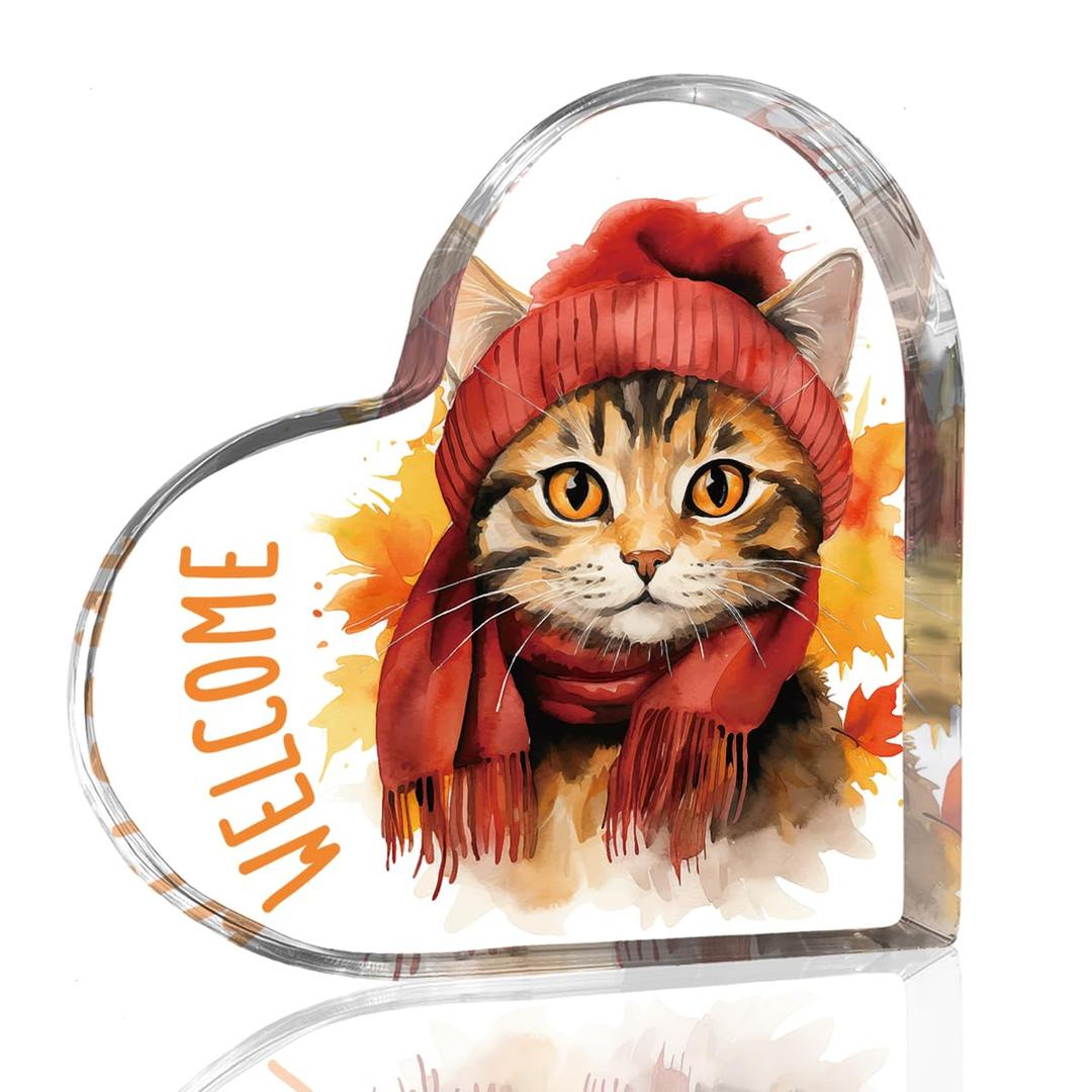 Welcome Fall Pumpkin Decor Fall Decorations for Home Cute Autumn Thankful Sign Decor Autumn Thanksgiving Heart Acrylic Sign 4 x 4 inches (Acrylic3108)