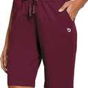 baleaf Women's Cotton Bermuda Long Shorts 10" Knee Length Loose Drawstring Waist Sweat Shorts with Pockets Casual Summer, XL