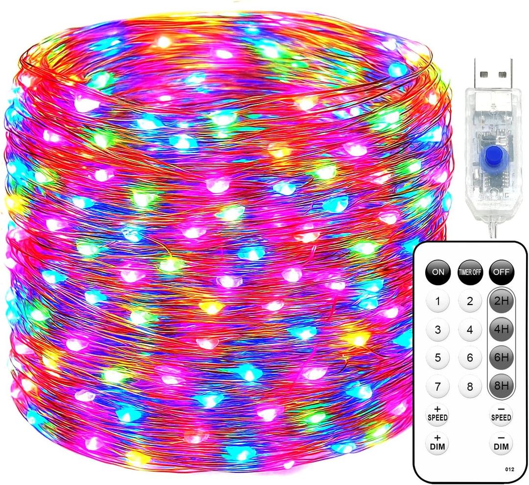Fairy Lights 66ft 200 LED USB Twinkle String Light Plug in Silver Wire Lights with Remote and Timer 8 Modes Outdoor Waterproof Starry Lights DIY Party Wedding Christmas DecorationMulticolor