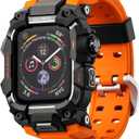 ULTIMAL Rugged Case with Band for Apple Watch 44mm,Compatible with Apple Watch Series SE 3/SE 2/SE Generation/6/5/4, Military Grade Shockproof Bumper Cover for iWatch Tactical Band Men (Orange, 44mm)