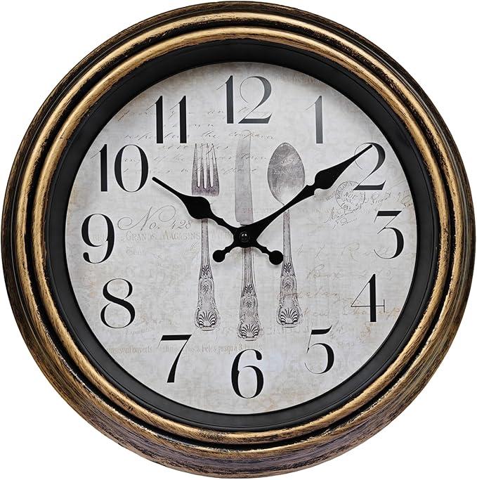 WOOPHEN Vintage Wall Clock, 16" Extra Large Silent Non Ticking Retro Wall Clocks Quality Quartz Battery Operated Round Decorative Easy to Read for Home Kitchen Living/Bedroom Office School (Bronze)