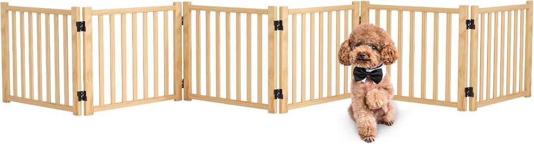 Solid Wood Freestanding Pet Gate,Nature Wood Dog Gates for Doorways The House,Pet Gate for Stairs,Freestanding Indoor Gate Safety Fence,16.9" Height-6 Panels