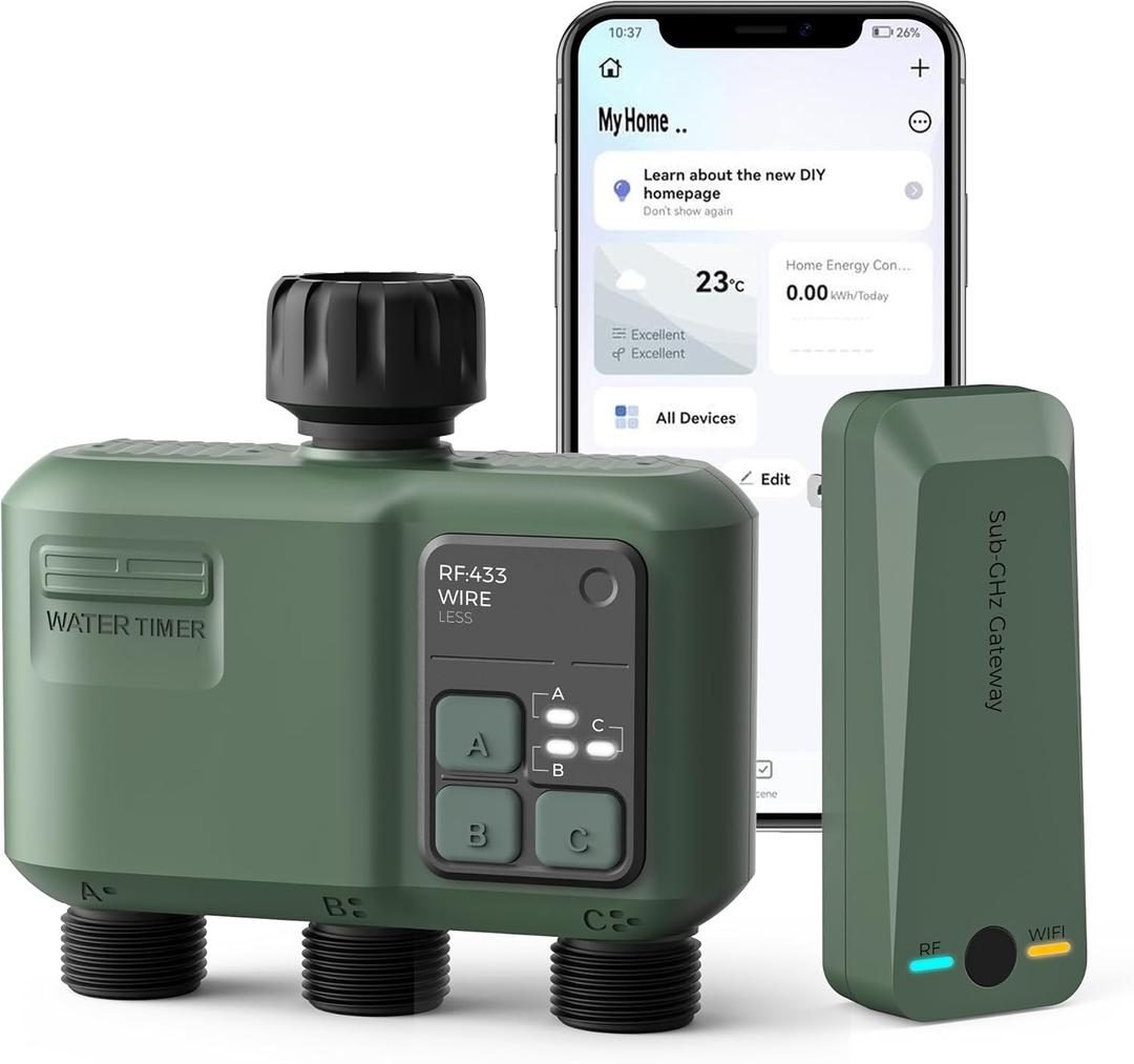 Diivoo WiFi Sprinkler Timer 3 Zone, Water Timer for Garden Hose Via APP 492ft, Smart Irrigation Controller Compatible with Alexa and Google & Rain Delay, Automatic Watering System for Tap Faucet Valve