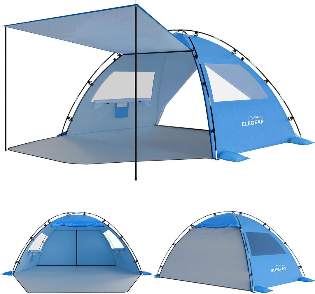Elegear CumbreX™ Beach Tent Sun Shelter with Canopy, 6-8 Person Beach Tent, Easy Setup UPF 50+ UV Protection Portable Lightweight Double Silver Coating Cabana Sun Shade Shelter - Dark Blue